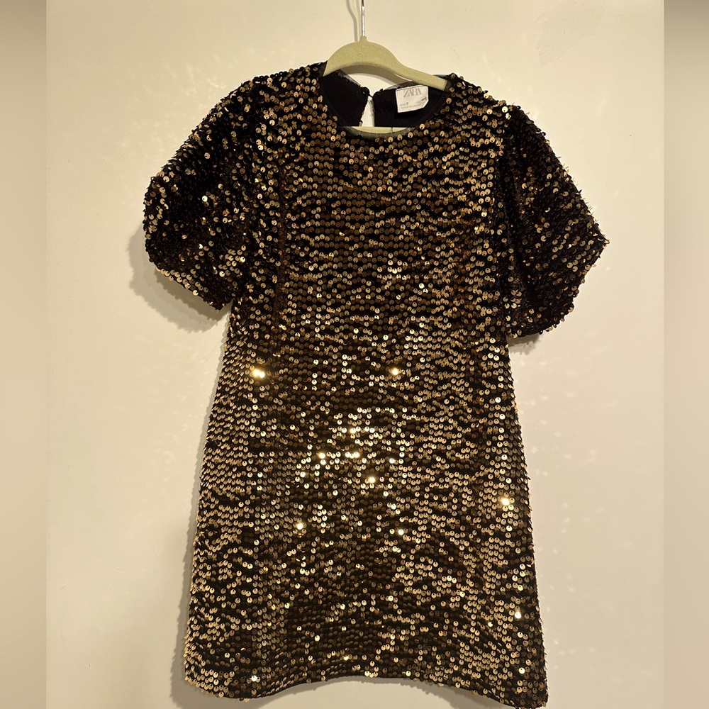 Zara black and gold sequin dress